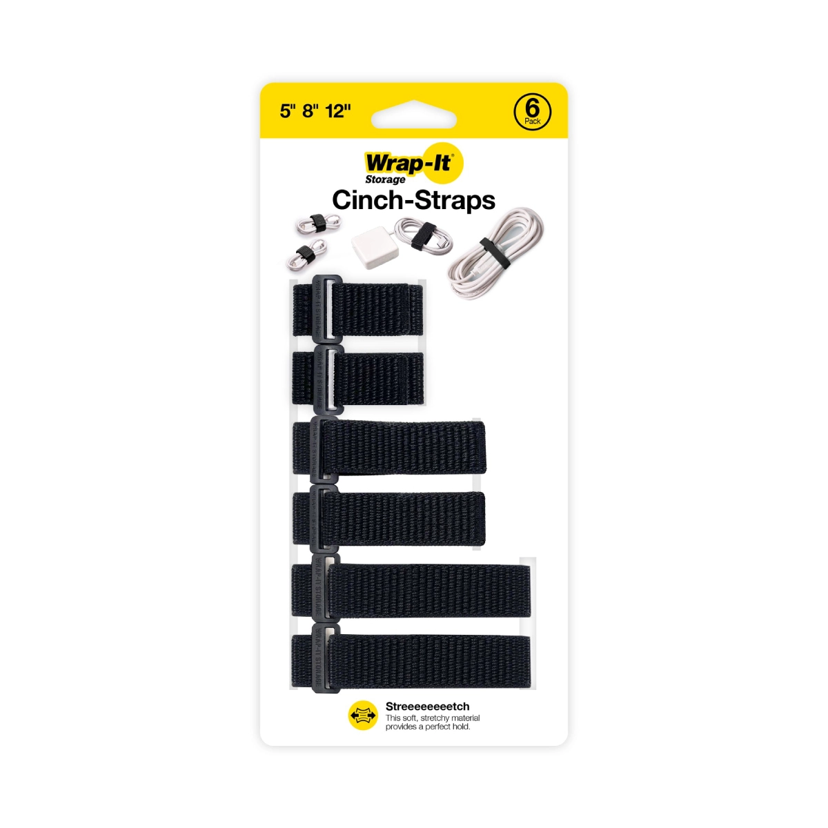 Wrap It Bandas/ Cinch Straps/ Multi Tamaño/ 6 Pack/ Negro