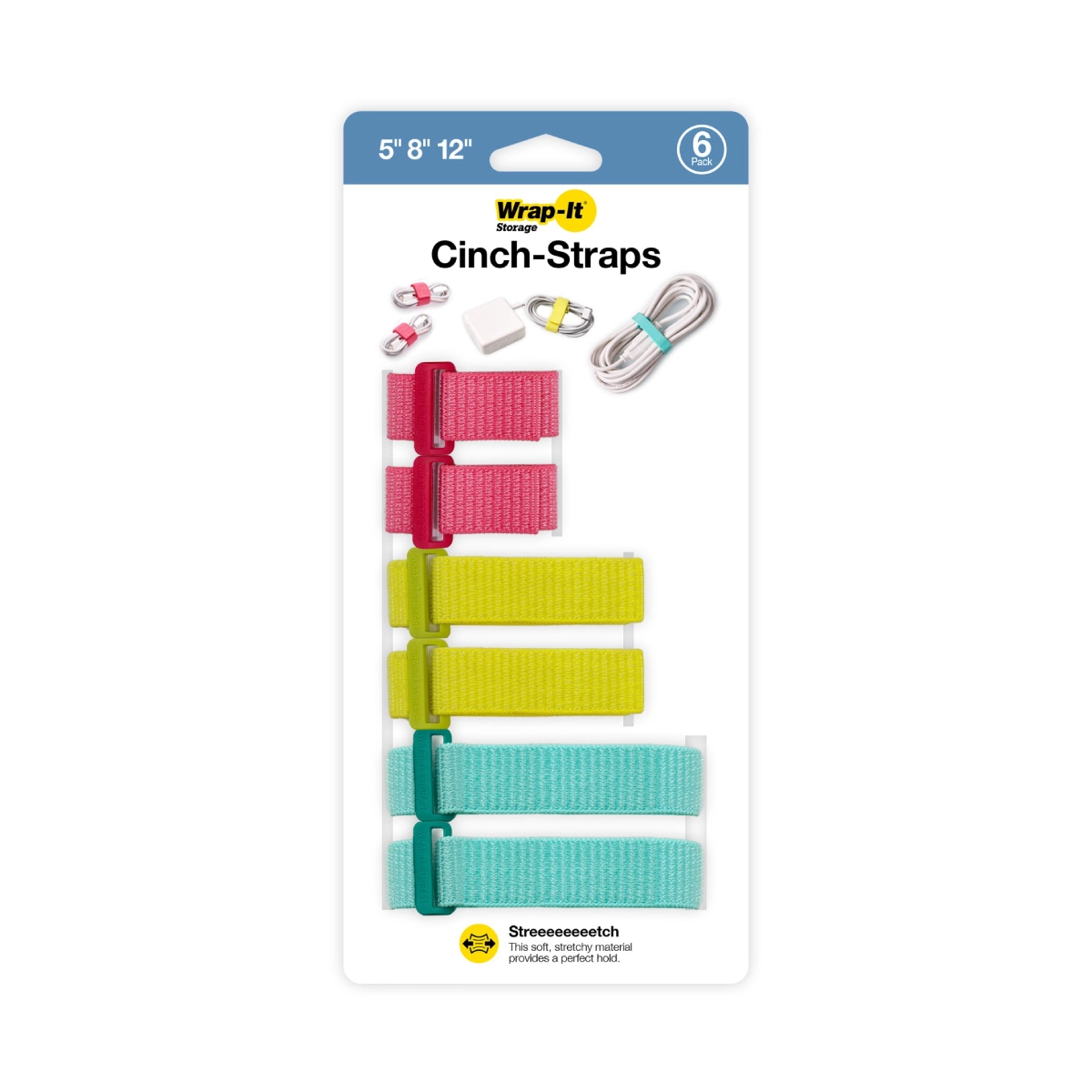 Wrap It Bandas/ Cinch Straps/ Multi Tamaño/ 6 Pack/ Multicolor