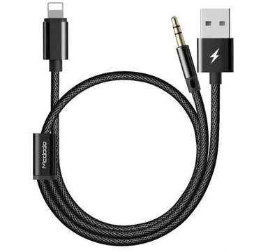 Cable Mcdodo/ 2 en 1 Auxiliar y Lightning/ 1.2m/ Negro