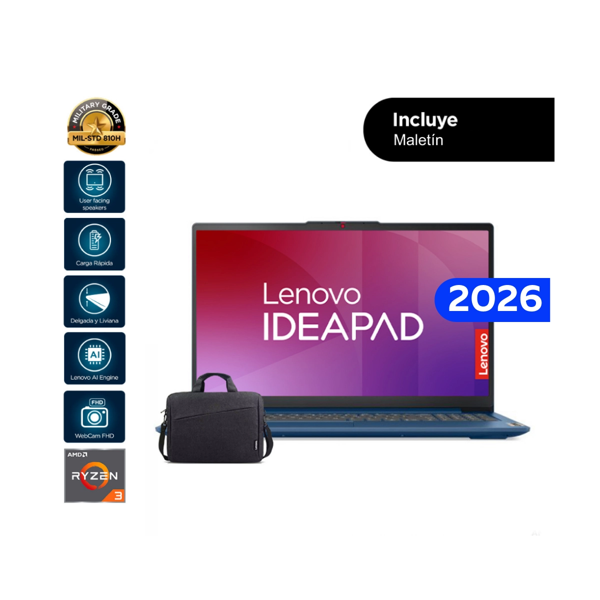 Laptop Lenovo IdeaPad Slim 3 15"/ AMD Ryzen 3-7320U/ 8GB RAM/ 512GB SSD