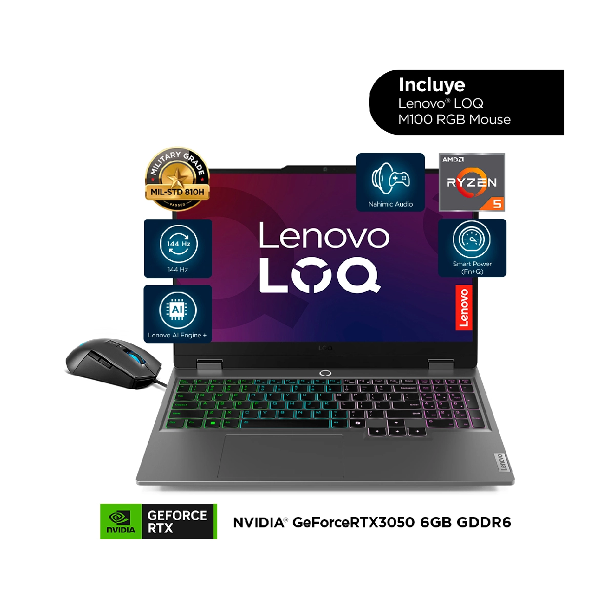 Laptop Lenovo LOQ 15"/ AMD Ryzen 5-7235HS/ 16GB RAM/ 512GB SSD + 6GB