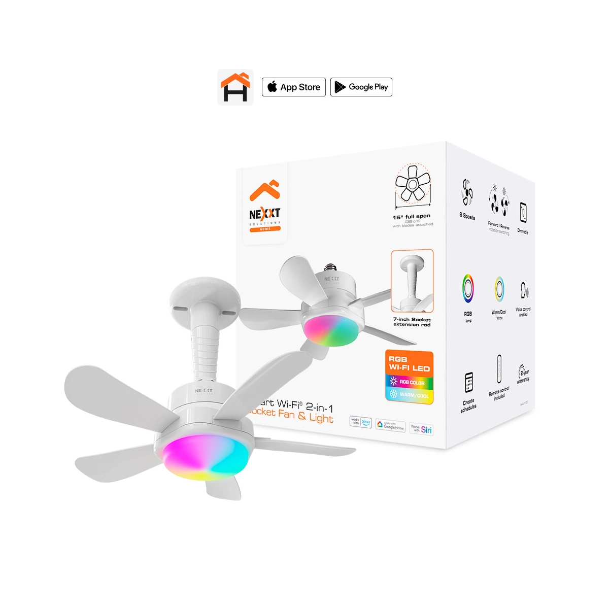 Ventilator de Techo Inteligente Nexxt/ Foco RGB/ Wi-Fi/ Blanco