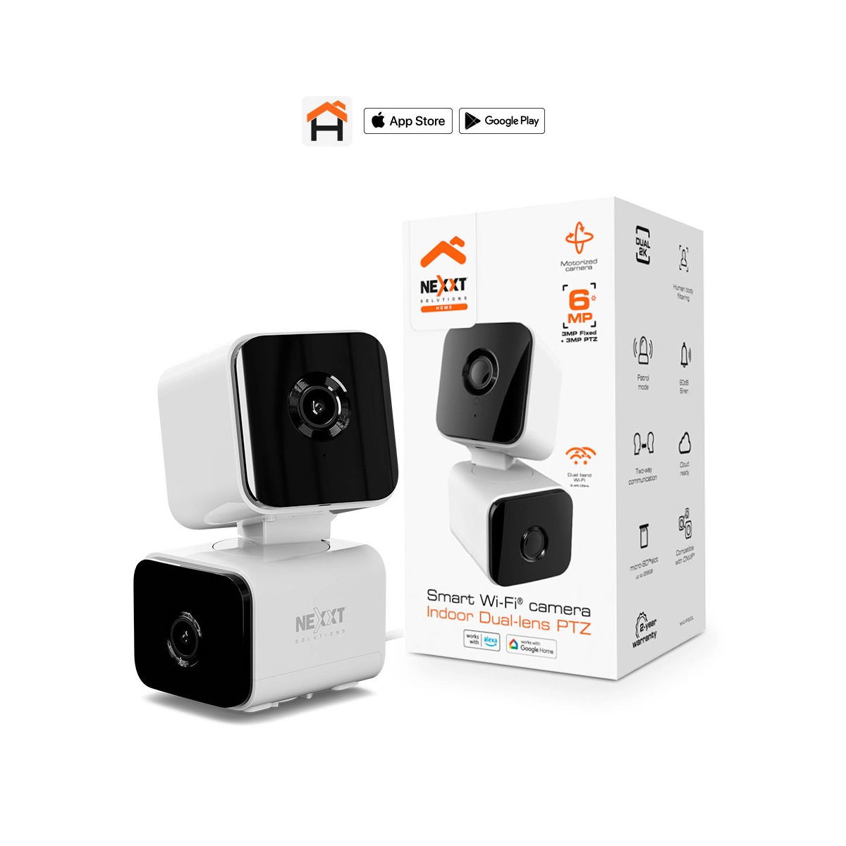 Cámara Inteligente Nexxt/ Doble Lente PTX/ Para Interior/ Wi-Fi/ Alámbrico/ Blanca