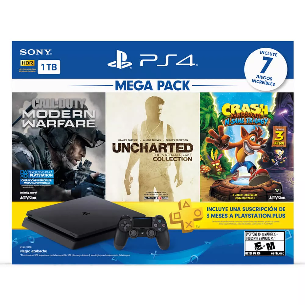 Sony Playstation 4  1TB con 3 Juegos Mega Pack Negro