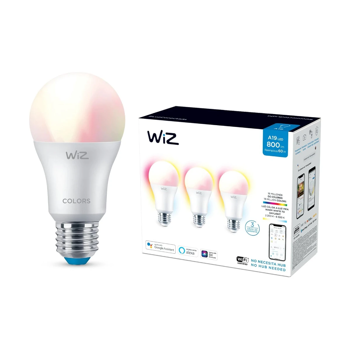 Bombillo Inteligente Wiz/ Multicolor/ Wi-Fi + Bluetooth/ 3 Pack